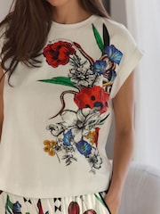 B by Ted Baker Ecru Snake Floral Cotton Viscose Short Set Pyjamas - Image 2 of 7
