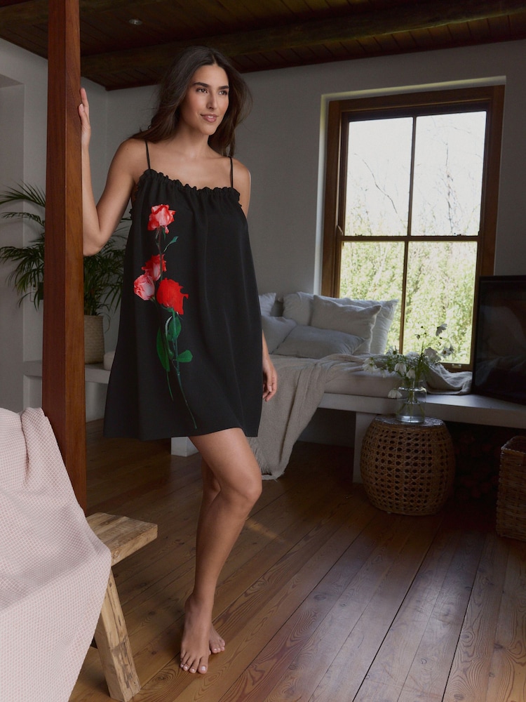 B by Ted Baker Crinkle Slip Black Rose Dress - Image 1 of 10
