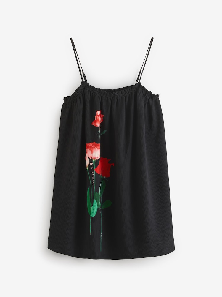 B by Ted Baker Zwarte gekreukelde slipjurk met rozenprint - Image 7 of 10
