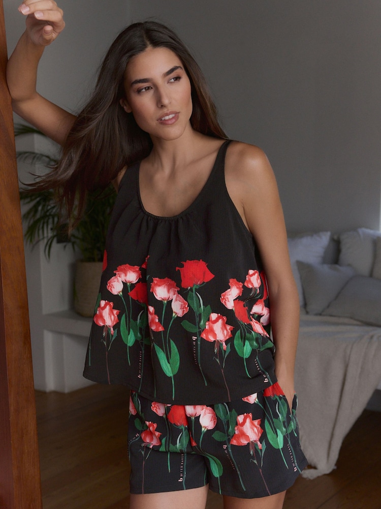 B by Ted Baker Crinkle Black Rose Shorts Set - Image 1 of 11