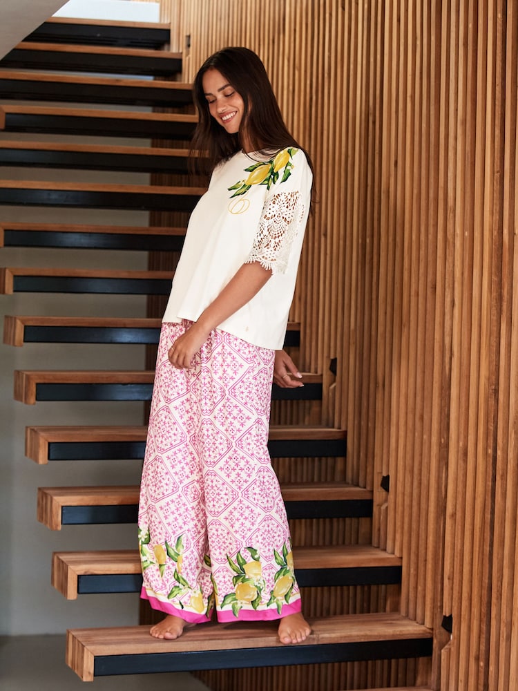 B by Ted Baker Pink Lemon Viscose Cotton Pyjamas - Image 2 of 8
