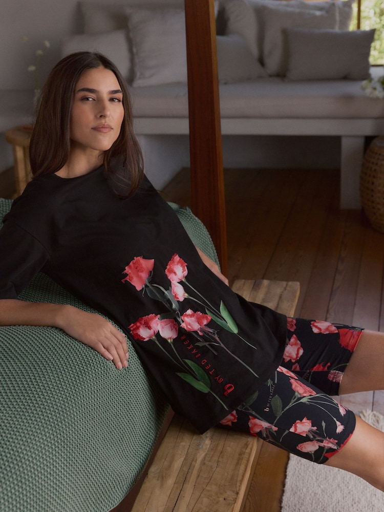 B by Ted Baker Cycling Short Set Black Rose Pyjamas - Image 2 of 5