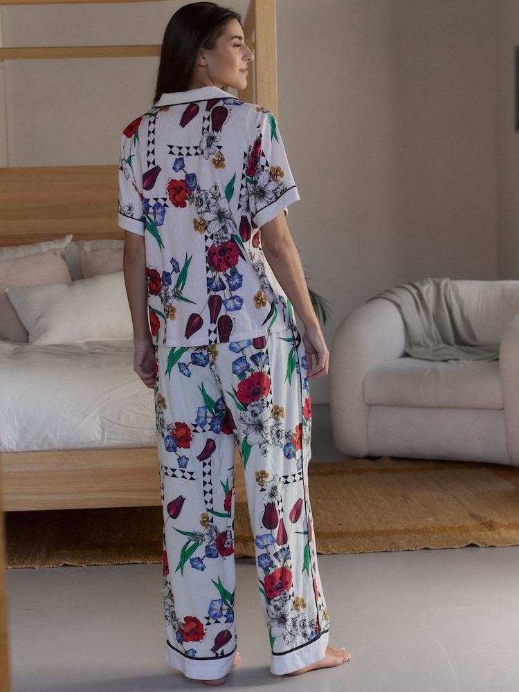 B by Ted Baker Ecru Floral Viscose Button Through Pyjamas Set - Image 3 of 4