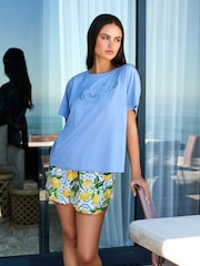 B by Ted Baker Blue Lemon Cotton Short Pyjamas Set - Image 1 of 6