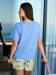 B by Ted Baker Blue Lemon Cotton Short Pyjamas Set - Image 3 of 6