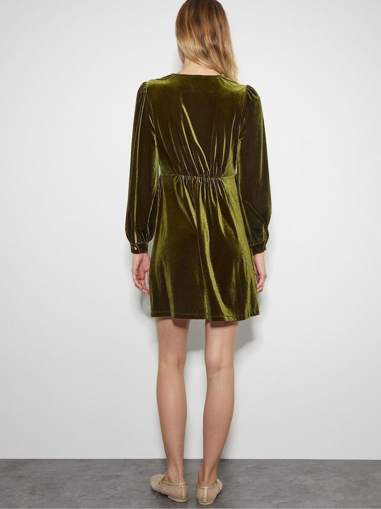 Monsoon Green Vicki Embroidered Velvet Mini Dress - Image 2 of 4