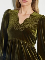 Monsoon Green Vicki Embroidered Velvet Mini Dress - Image 3 of 4