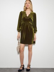 Monsoon Green Vicki Embroidered Velvet Mini Dress - Image 4 of 4