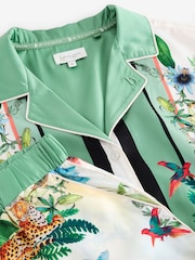 B by Ted Baker Green Floral Satin Button Through Pyjamas - Image 10 of 12