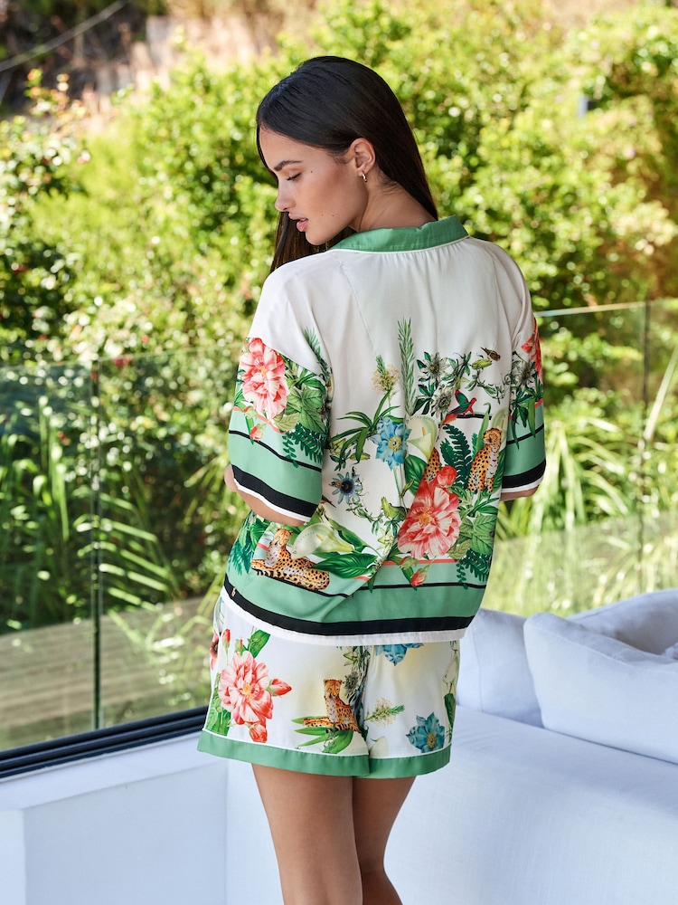 B by Ted Baker Green Floral Satin Button Through Pyjamas - Image 2 of 12