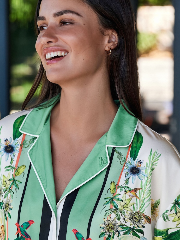 B by Ted Baker Green Floral Satin Button Through Pyjamas - Image 4 of 12