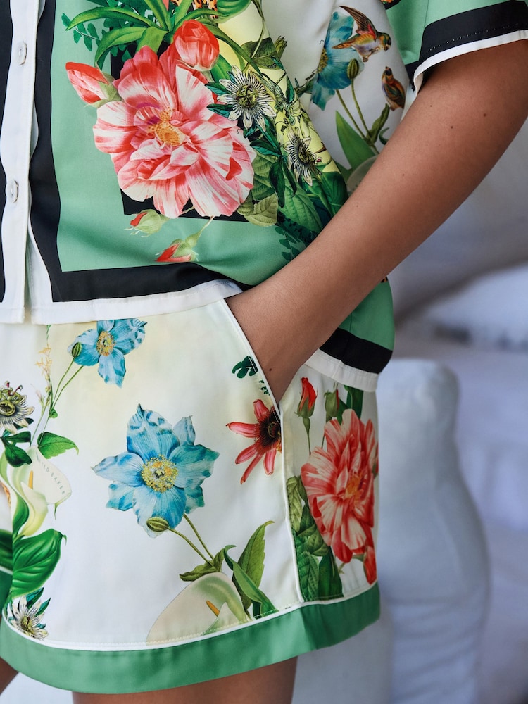 B by Ted Baker Green Floral Satin Button Through Pyjamas - Image 6 of 12