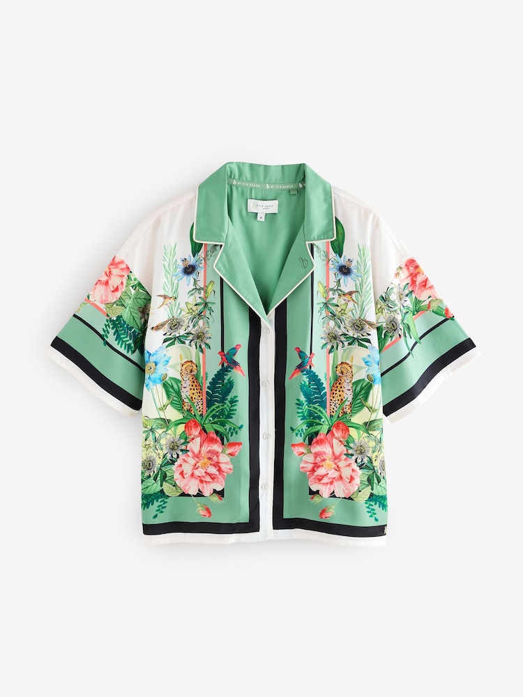 B by Ted Baker Green Floral Satin Button Through Pyjamas - Image 8 of 12