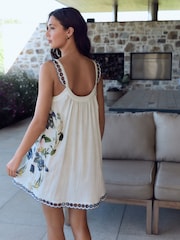 B by Ted Baker 100% Cotton White Floral Slip with Broiderie Straps - Image 2 of 3