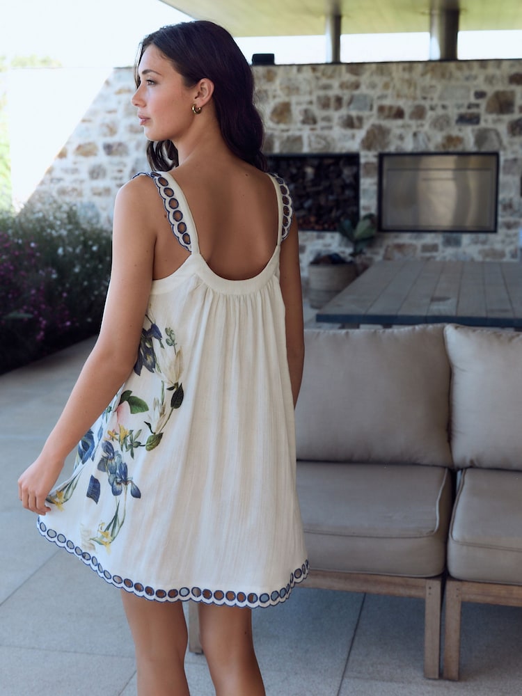 B by Ted Baker 100% Cotton White Floral Slip with Broiderie Straps - Image 2 of 3