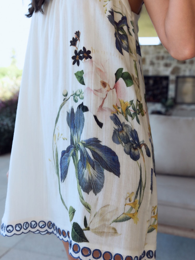 B by Ted Baker 100% Cotton White Floral Slip with Broiderie Straps - Image 3 of 3