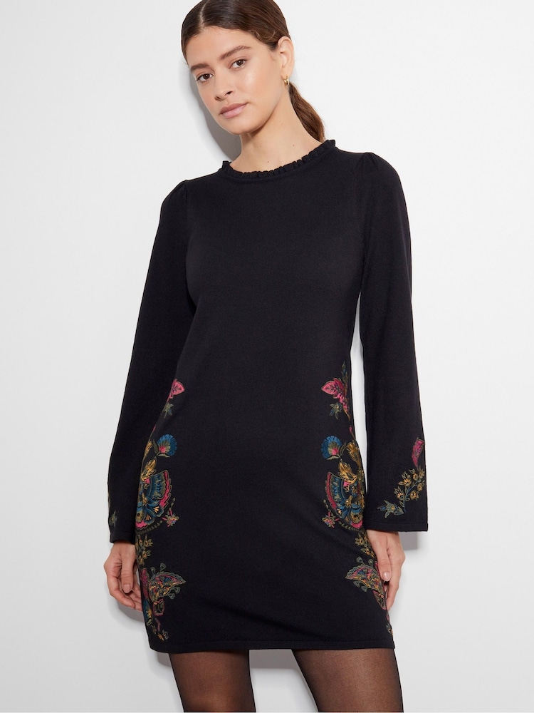 Monsoon Black Elle Embroidered Tunic Dress - Image 1 of 6
