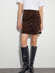 Monsoon Brown Aida Leopard Print Button Mini Skirt - Image 2 of 6