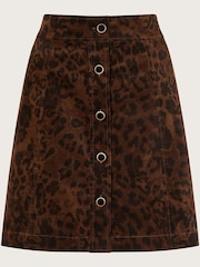 Monsoon Brown Aida Leopard Print Button Mini Skirt - Image 6 of 6