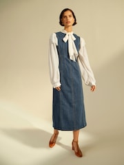 Monsoon Natural Cassie Broderie Frill Tie-Neck Blouse - Image 6 of 6