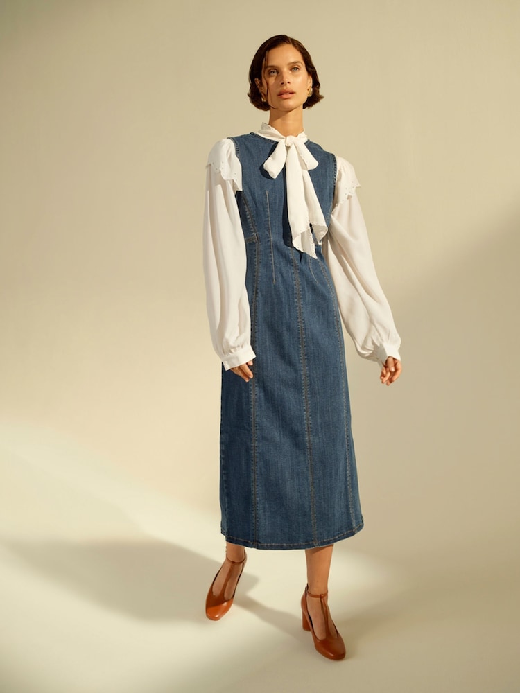 Monsoon Natural Cassie Broderie Frill Tie-Neck Blouse - Image 6 of 6