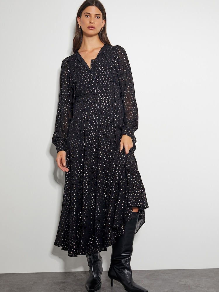 Monsoon Black Lillian Metallic Polka Dot Dress - Image 1 of 5