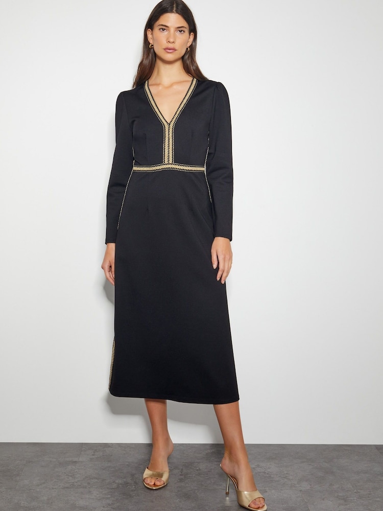 Monsoon Black Pora Ponte Jersey Midi Dress - Image 1 of 5