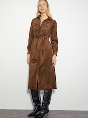 Monsoon Brown Amber Suedette Midi Dress - Image 1 of 5