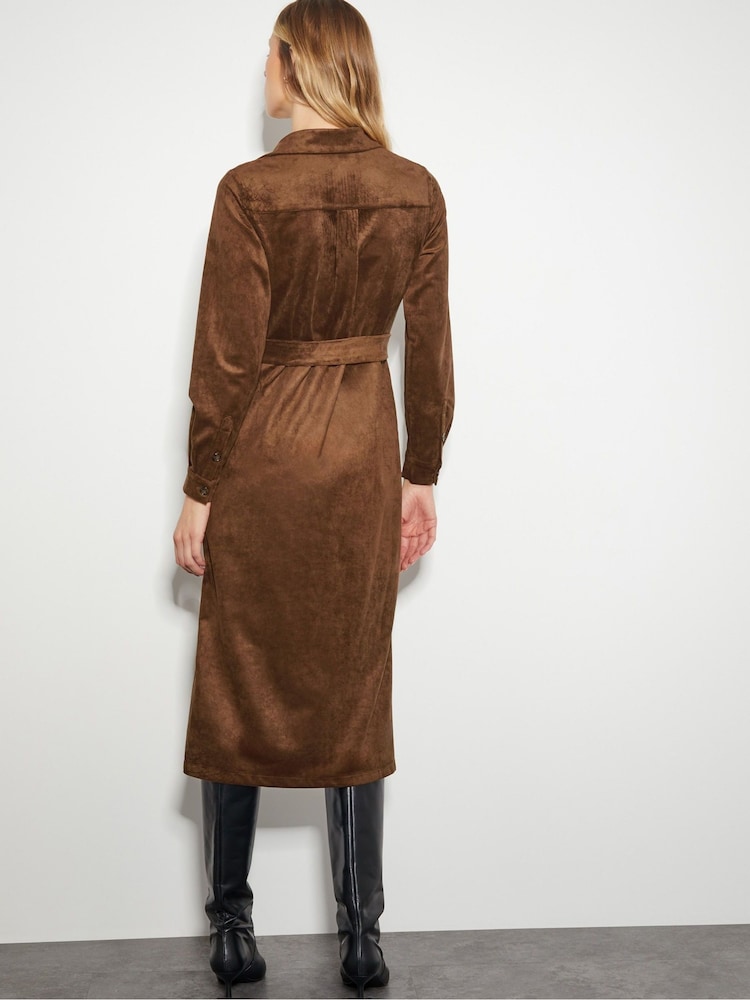 Monsoon Brown Amber Suedette Midi Dress - Image 2 of 5