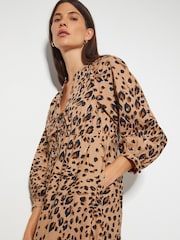 Monsoon Natural Raife Leopard Print Tie 100% Cotton Midi Dress - Image 2 of 5