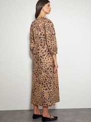 Monsoon Natural Raife Leopard Print Tie 100% Cotton Midi Dress - Image 3 of 5