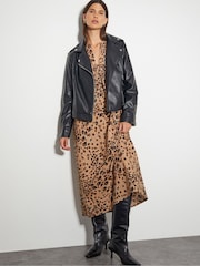Monsoon Natural Raife Leopard Print Tie 100% Cotton Midi Dress - Image 5 of 5