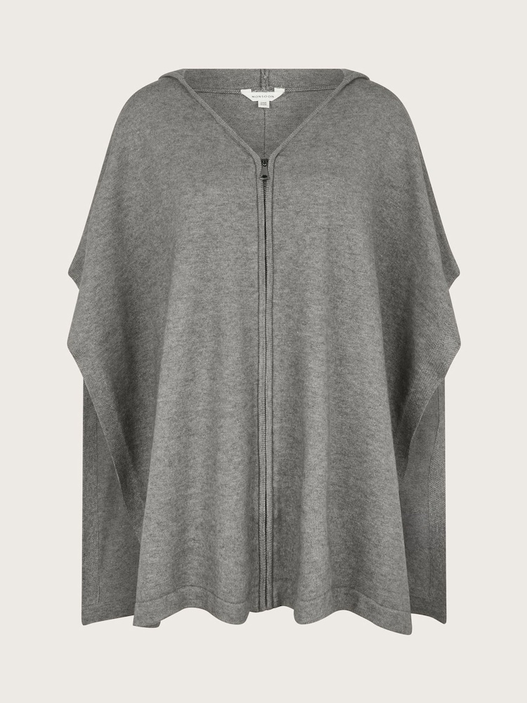 Monsoon Grey Knit Poncho Hoodie - Image 6 of 6