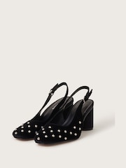 Monsoon Black Delilah Stud Velvet Slingback Heels - Image 1 of 4