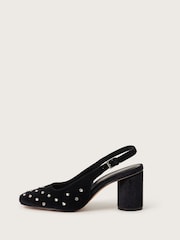 Monsoon Black Delilah Stud Velvet Slingback Heels - Image 2 of 4
