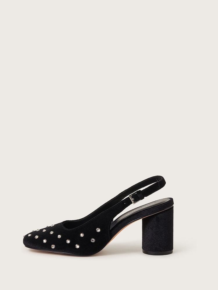 Monsoon Black Delilah Stud Velvet Slingback Heels - Image 2 of 4