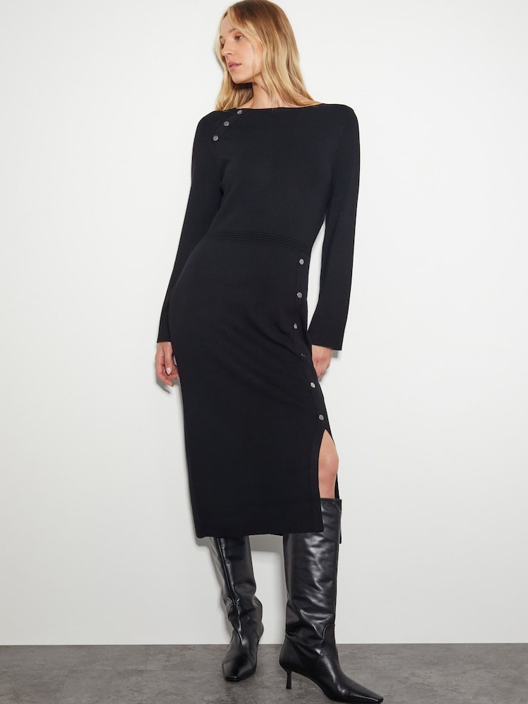 Schwarz - Monsoon Ciara Midi-Pulloverkleid mit Knopf - Bild 1 von 6