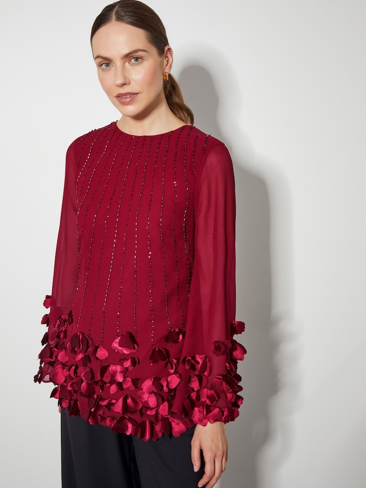 Monsoon Red Carly Embellished 3D Petal Top - Image 1 of 4