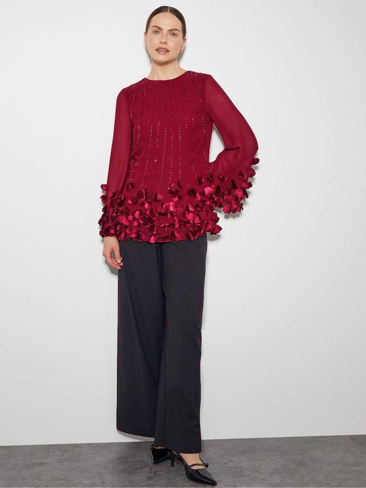 Monsoon Red Carly Embellished 3D Petal Top - Image 2 of 4