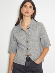 Monsoon Grey Cindy Short Sleeve Collar Cardigan - Image 1 of 4