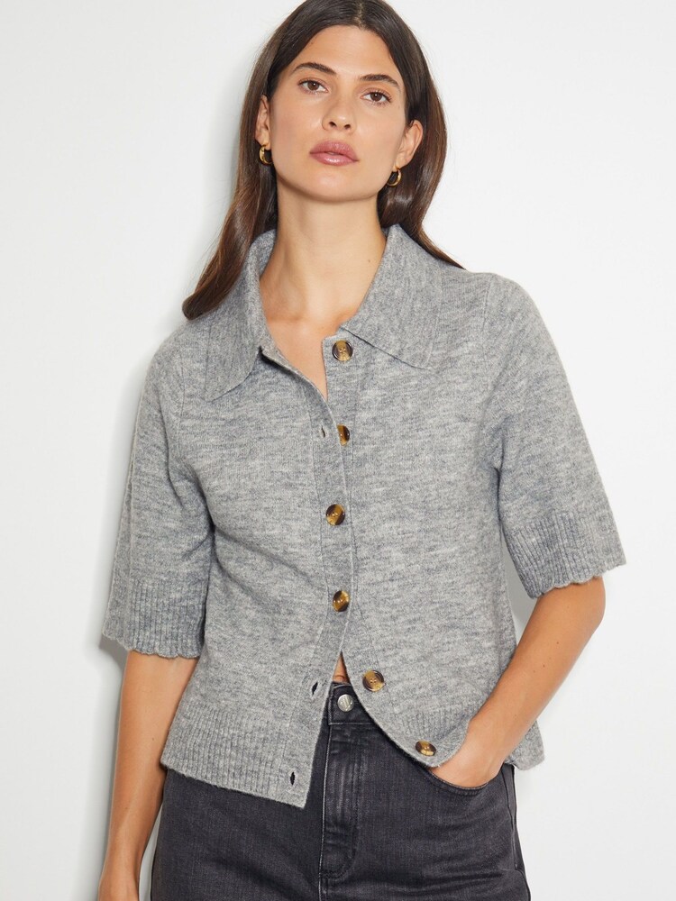 Monsoon Grey Cindy Short Sleeve Collar Cardigan - Image 1 of 4