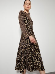 Monsoon Brown Arwen Sequin Leopard Velvet Midi Dress - Image 2 of 5