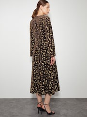 Monsoon Brown Arwen Sequin Leopard Velvet Midi Dress - Image 3 of 5