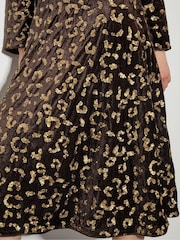 Monsoon Brown Arwen Sequin Leopard Velvet Midi Dress - Image 4 of 5