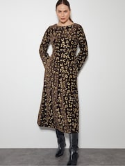 Monsoon Brown Arwen Sequin Leopard Velvet Midi Dress - Image 5 of 5