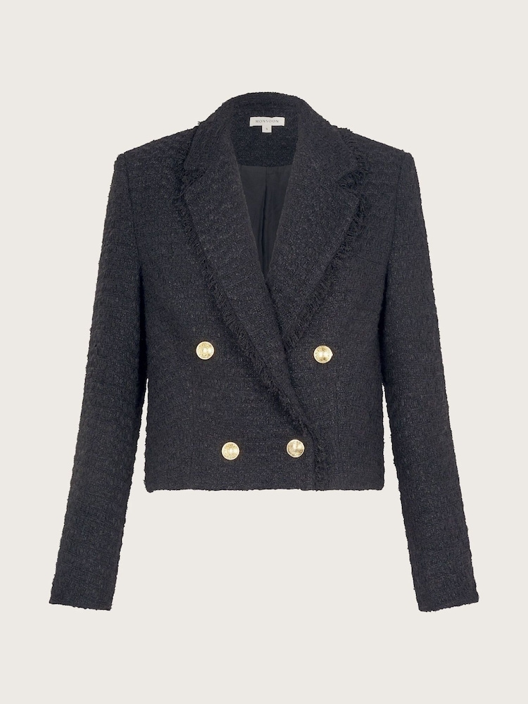 Monsoon Black Rubi Crop Tweed Blazer - Image 6 of 6