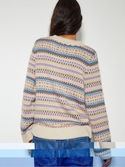 Monsoon Natural Fawn Fairisle Pattern Collar Cardigan - Image 2 of 5