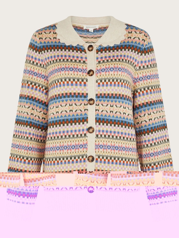 Monsoon Natural Fawn Fairisle Pattern Collar Cardigan - Image 5 of 5