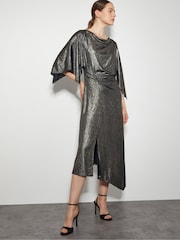 Monsoon Gold Mila Drape Metallic Jersey Midi Dress - Image 1 of 6