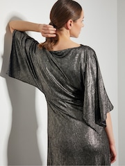 Monsoon Gold Mila Drape Metallic Jersey Midi Dress - Image 3 of 6